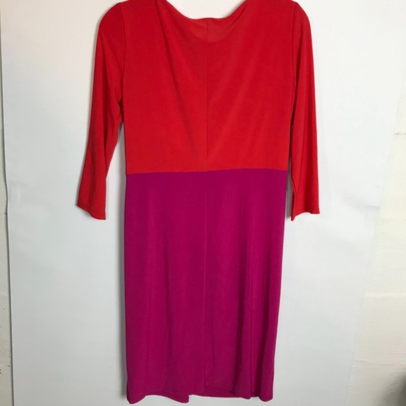 Black Label Evan Picone Women Purple & Red Color-block 3 Quarter Sleeve Dress 2 - Picture 2 of 3